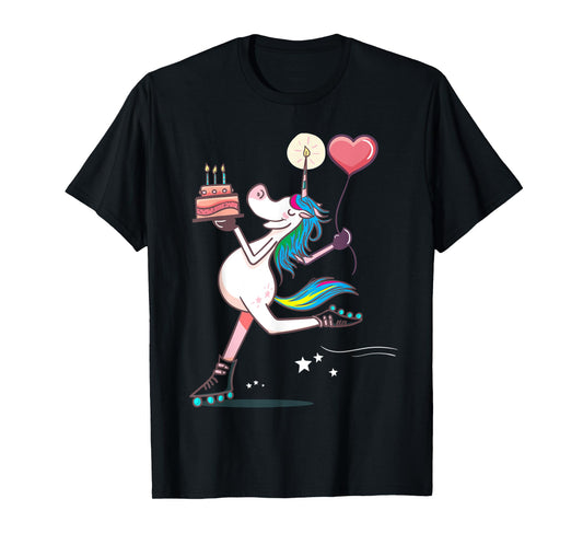 Funny Unicorn Skating Birthday Rainbow Magical Girl Gifts T-Shirt
