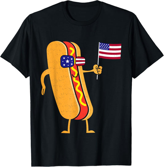 Hotdog Sunglasses American Flag USA Funny 4th Of July Fourth T-Shirt