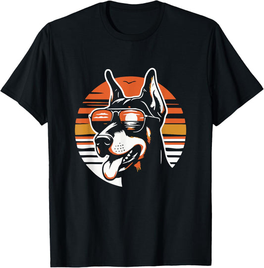 Retro Doberman Dog Wearing Sunglasses Graphic Design T-Shirt