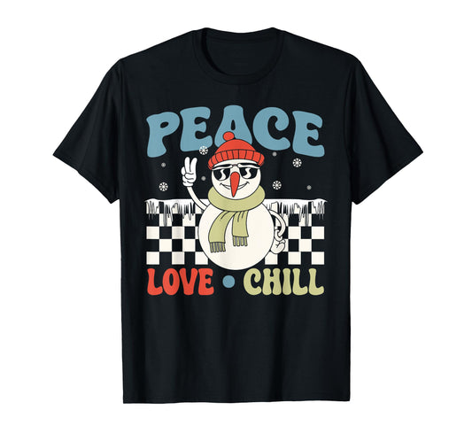 Snowman Peace Love Christmas Chill Hippie Snowman T-Shirt