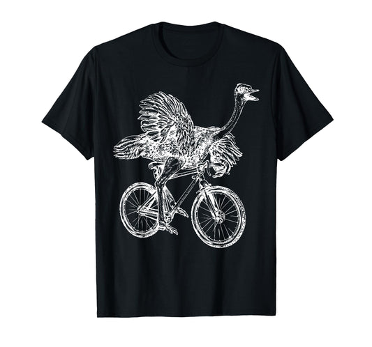 Funny Vintage Ostrich Riding Bicycle Cycling Animal Lover T-Shirt