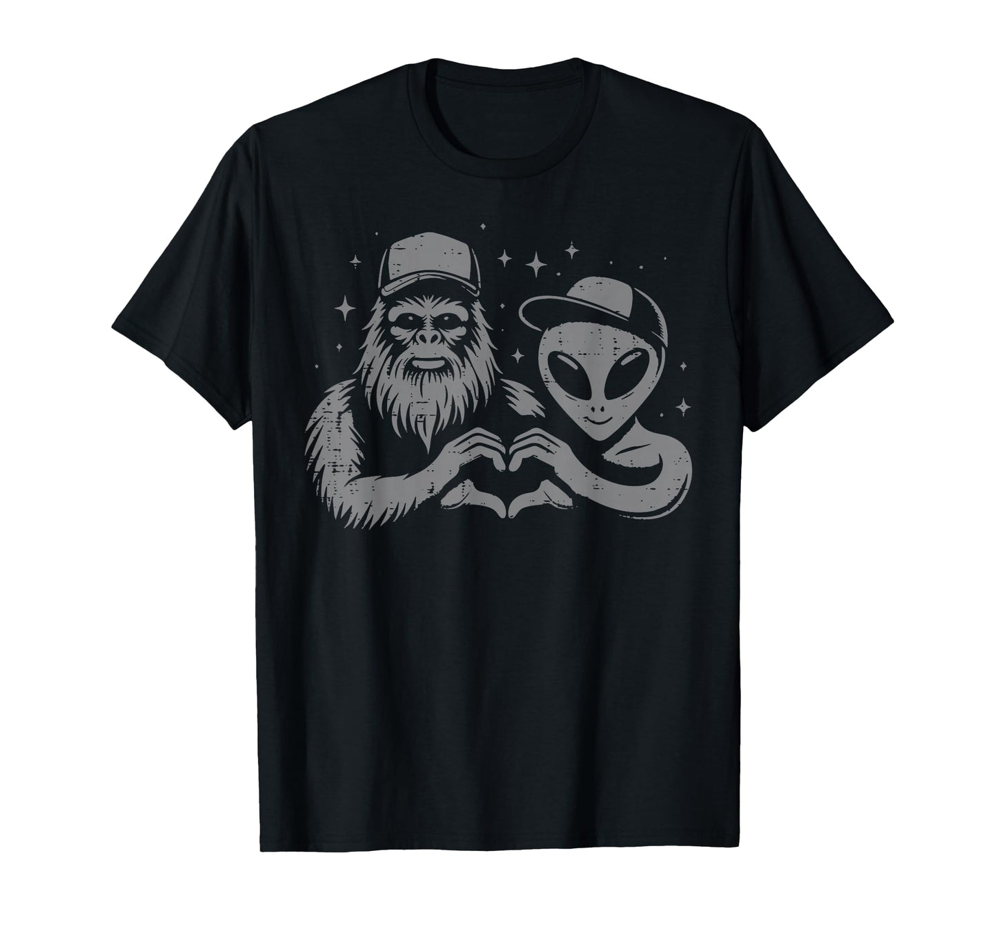 Bigfoot Sasquatch Alien Heart Selfie Funny Men Women Kids T-Shirt