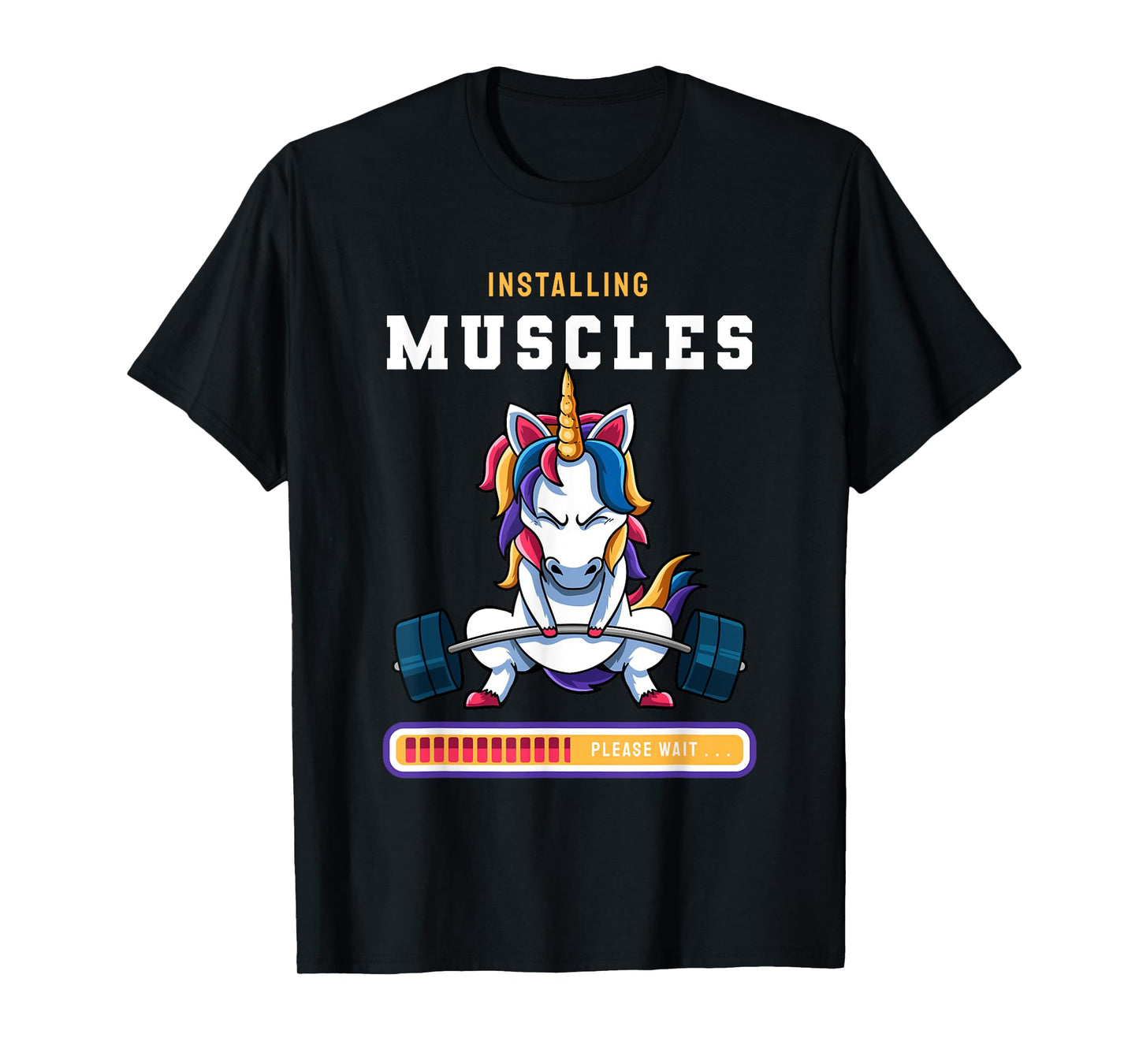 Funny Magical Unicorn Lifting Installing Muscles Loading App T-Shirt
