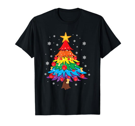 LGBT Pride Christmas Tree Pajama Cool Rainbow Flag Xmas T-Shirt
