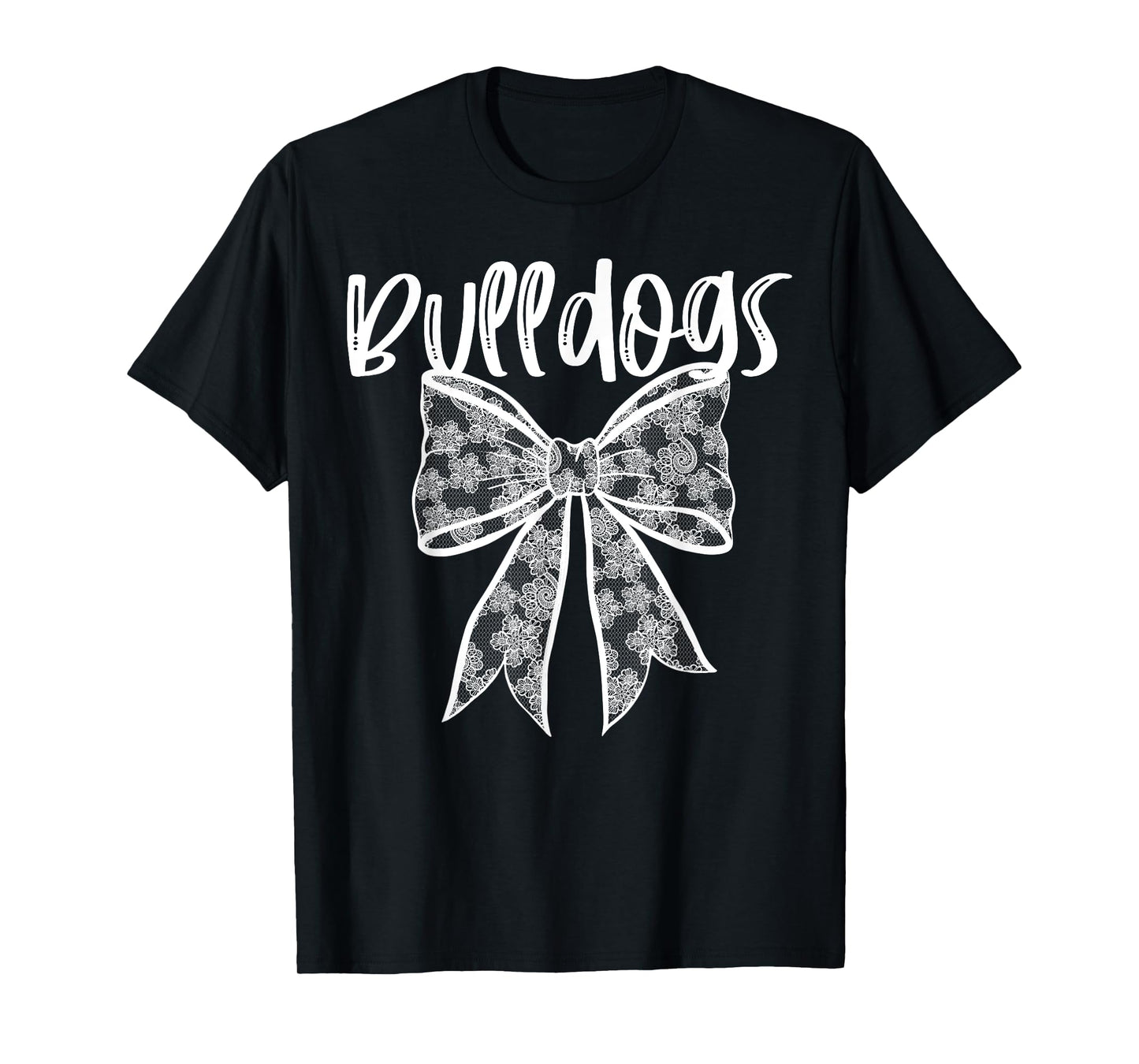 Bulldogs Coquette Aesthetic Girly Team Mascot Lace Bow T-Shirt