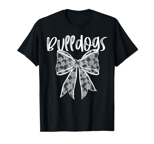 Bulldogs Coquette Aesthetic Girly Team Mascot Lace Bow T-Shirt
