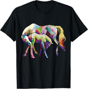 Rainbow Mother Child Horse Love Colorful Horse Family T-Shirt