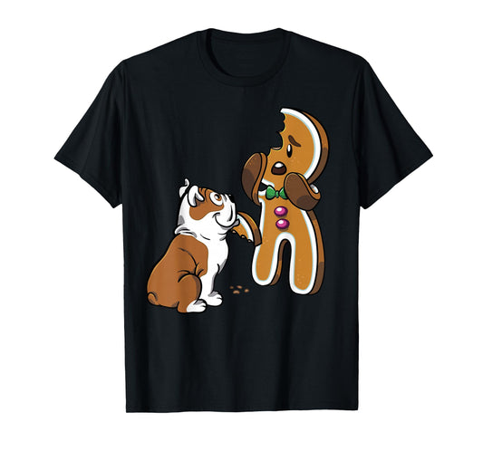 English Bulldog Gingerbread Man Christmas T-Shirt Dog Shirt T-Shirt