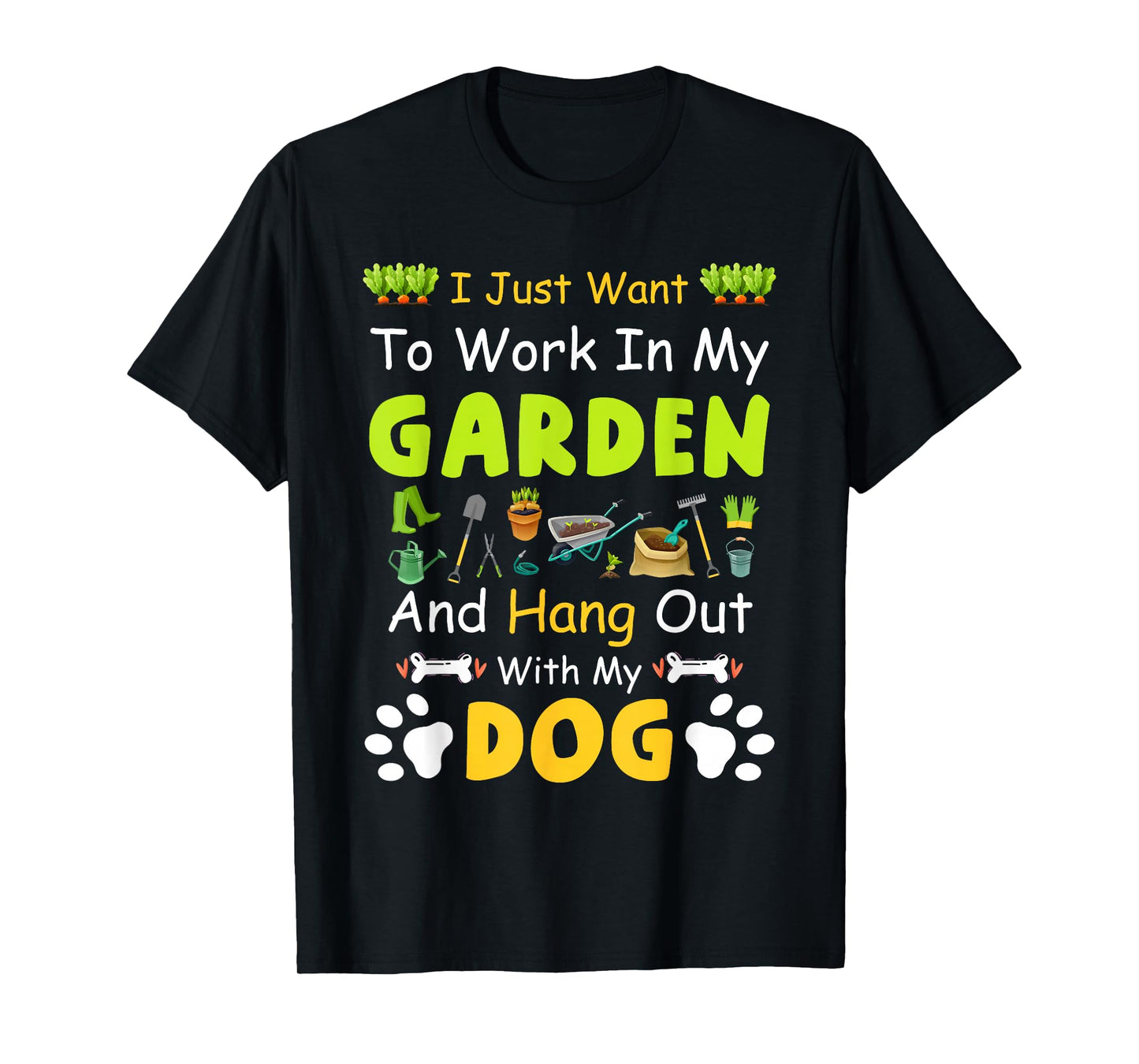 Hang Out With My dog Funny Gardening Dog Lovers T-Shirt - Black, Unisex-Adults & Kids, Short Sleeve, Classic Fit, Cotton, Polyester, Small