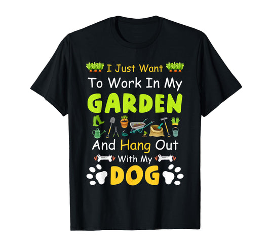 Hang Out With My dog Funny Gardening Dog Lovers T-Shirt - Black, Unisex-Adults & Kids, Short Sleeve, Classic Fit, Cotton, Polyester, Small