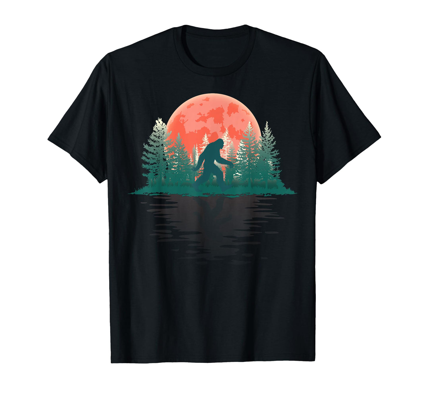 Bigfoot Sasquatch Full Moon Wildlife Trees Forest Reflection T-Shirt
