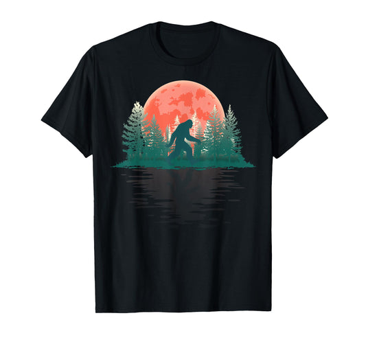 Bigfoot Sasquatch Full Moon Wildlife Trees Forest Reflection T-Shirt