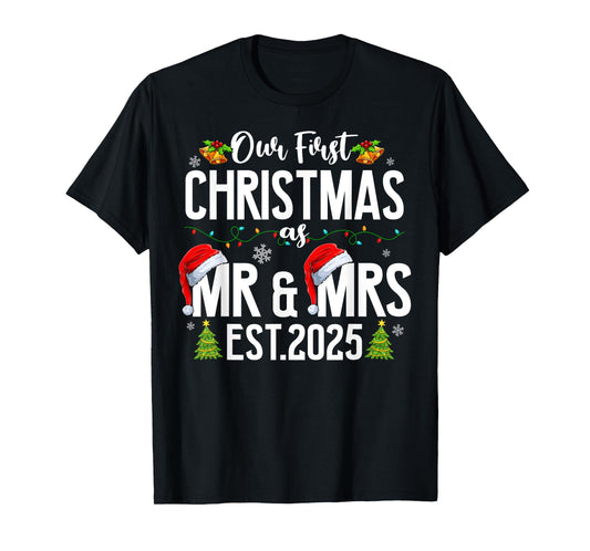 Our First Christmas As Mr & Mrs 2025 Married Couples Pajamas T-Shirt