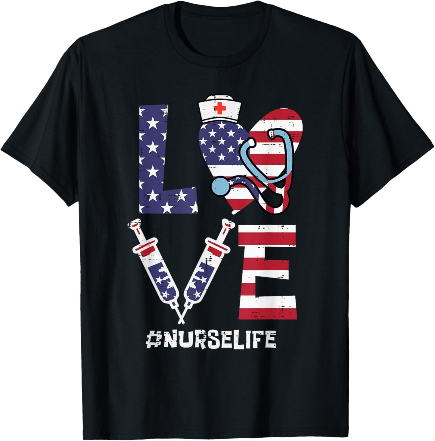 Love Stethoscope Nurse Fourth 4th Of July Nursing Patriot T-Shirt