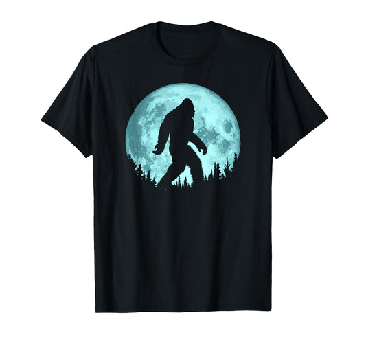 Bigfoot Night Minimalist Full Moon & Trees Sasquatch T-Shirt