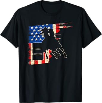 Barrel Racer American Flag, Patriotic Rodeo Barrel Racing T-Shirt