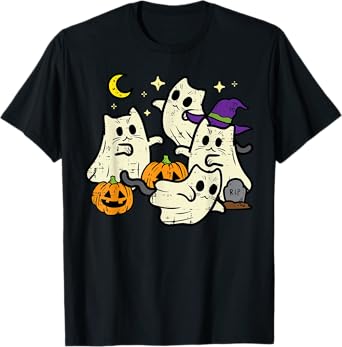 Halloween Black Cats Ghosts Costume Women Girls Kids Toddler T-Shirt