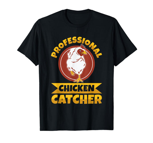 Chicken Farming Design Unisex-Adults T-Shirt, Black, Small, Short Sleeve, Regular Fit, Professional Chicken Catcher Design