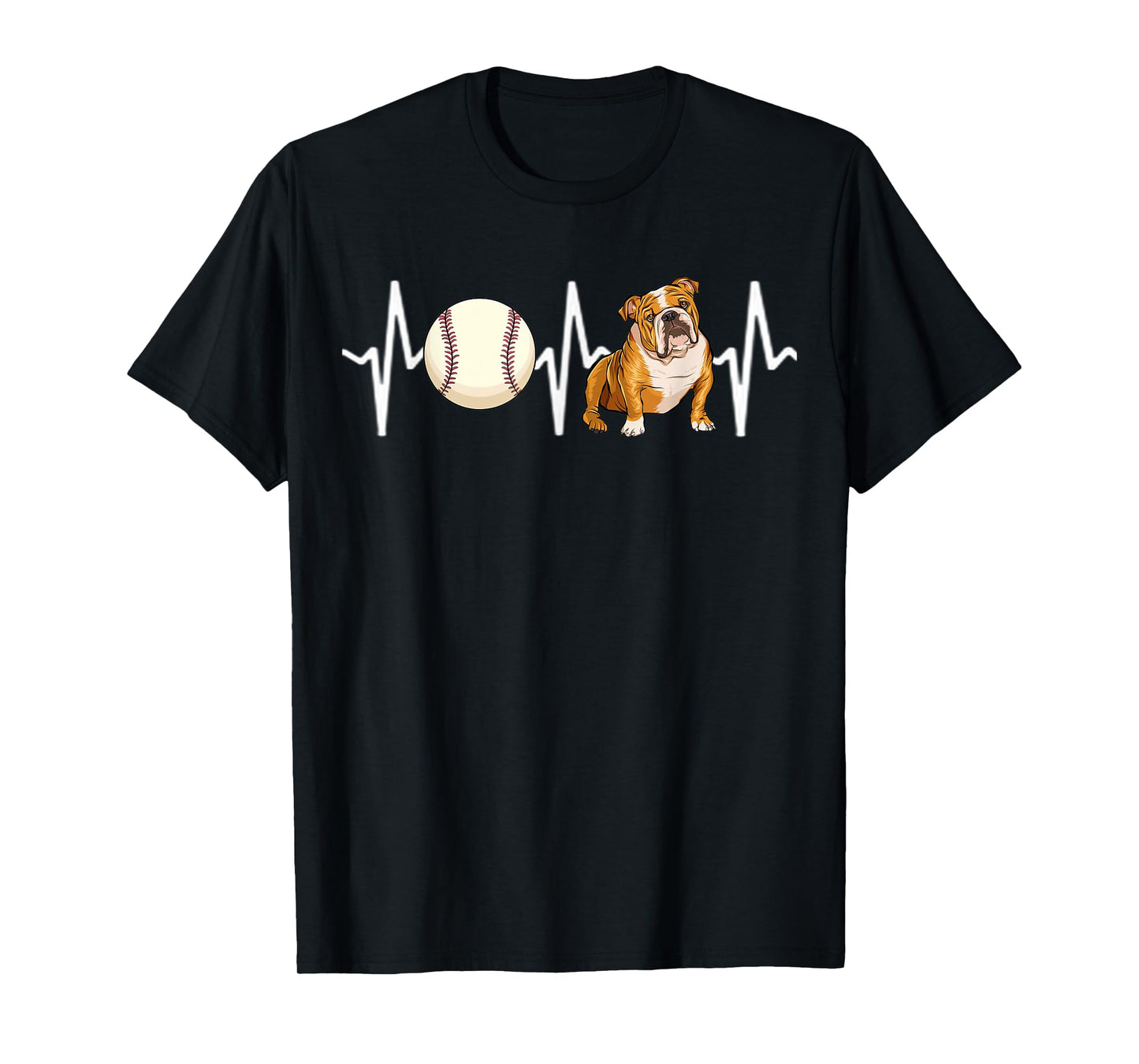 Baseball Bulldog Heartbeat Dog Lover T-Shirt