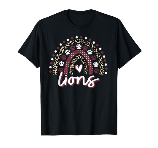 Lions Rainbow Maroon Lion Pride School Spirit Mascot Lions T-Shirt