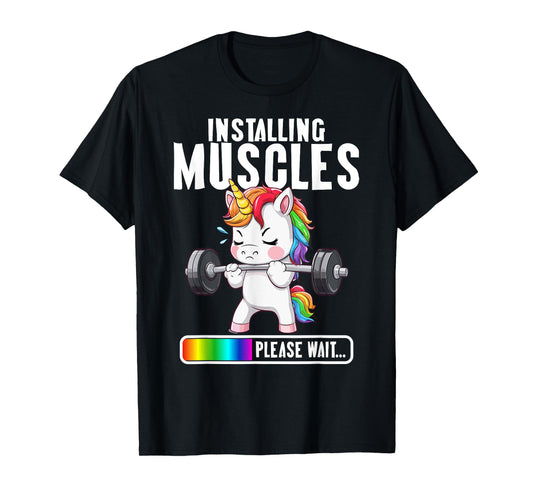 Women installing muscles unicorn Gym Workout Girl Fitness T-Shirt