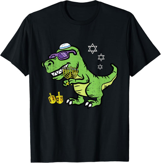 Dinosaur Menorah Hanukkah Chanukah Dreidel Jewish T-Rex T-Shirt