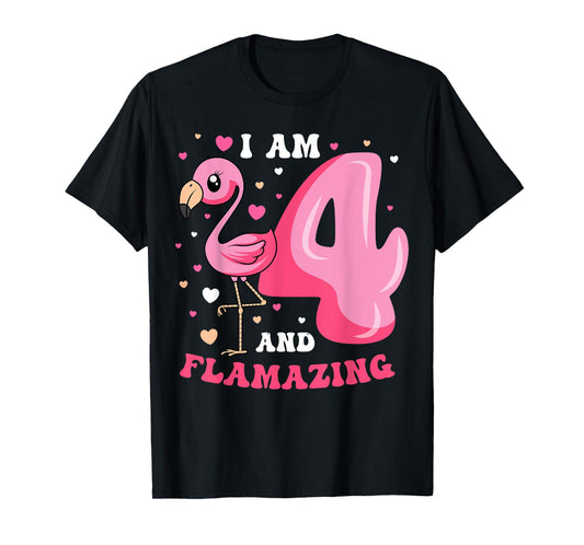 I Am 4 And Flamazing Flamingo Birthday 4th Bday Party T-Shirt