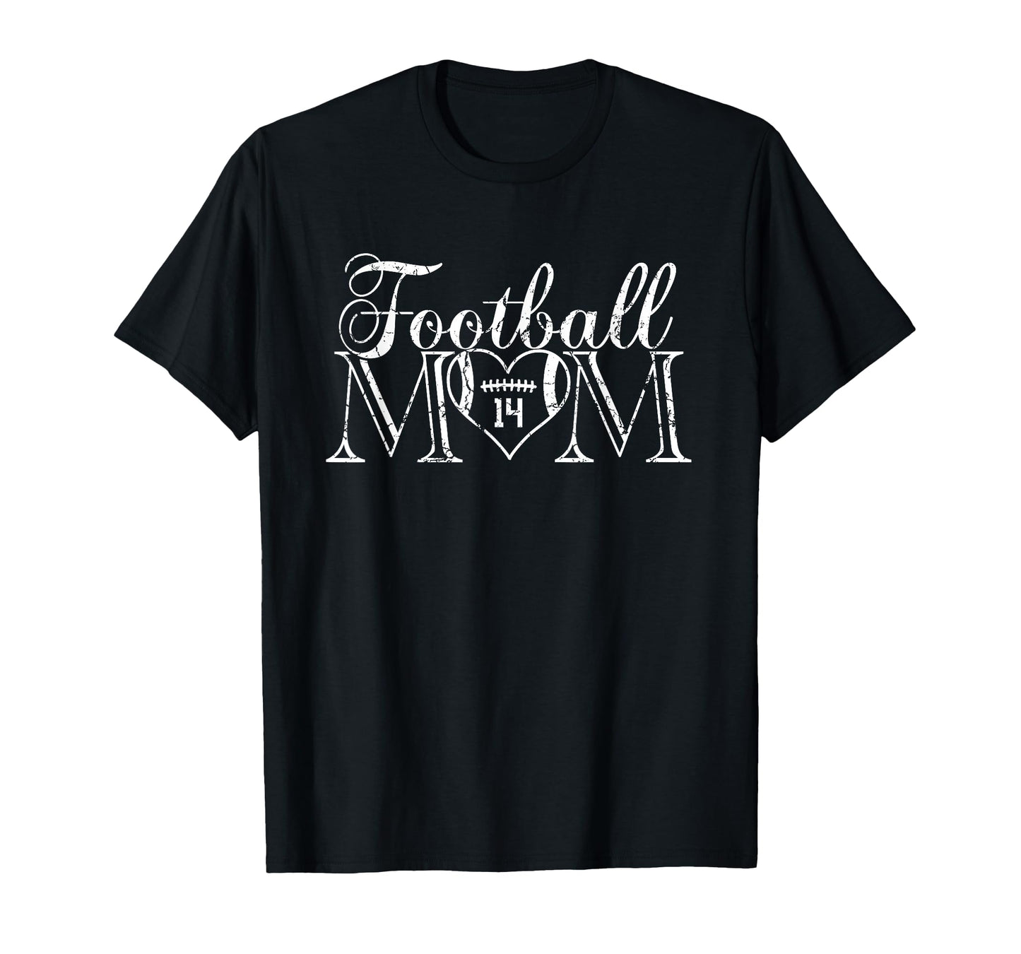Football Mom Number 14 Football Heart #14 Game Day T-Shirt