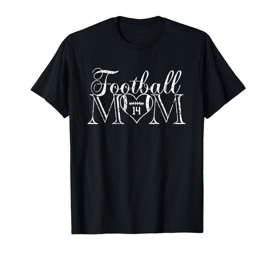 Football Mom Number 14 Football Heart #14 Game Day T-Shirt