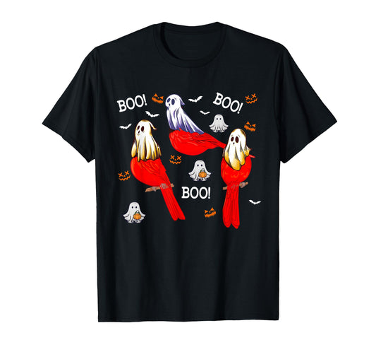 Three Halloween Cardinal Birds As Boo Ghost Costume Kids T-Shirt