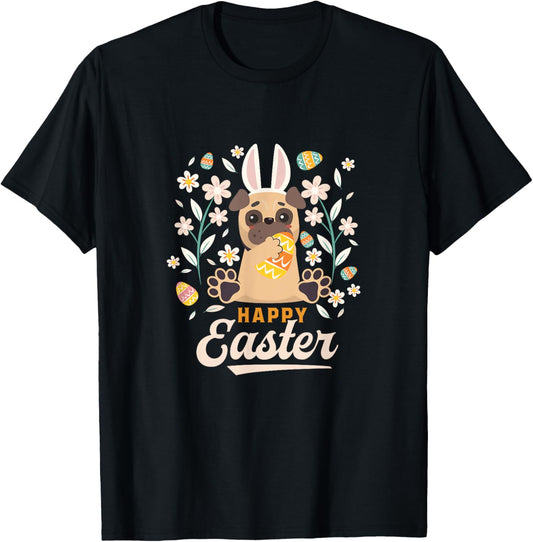 Happy Easter Pug Flower Gift T-Shirt