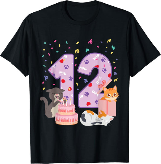 12th Birthday Girl cute Cat outfit 12 years old bday party T-Shirt