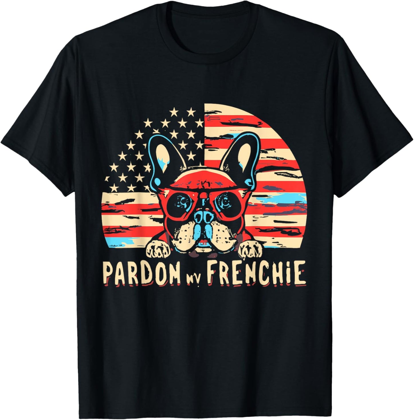 French Bulldog Pardon My Frenchie America Retro Sunset Dog T-Shirt