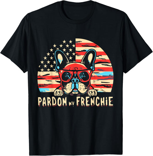 French Bulldog Pardon My Frenchie America Retro Sunset Dog T-Shirt