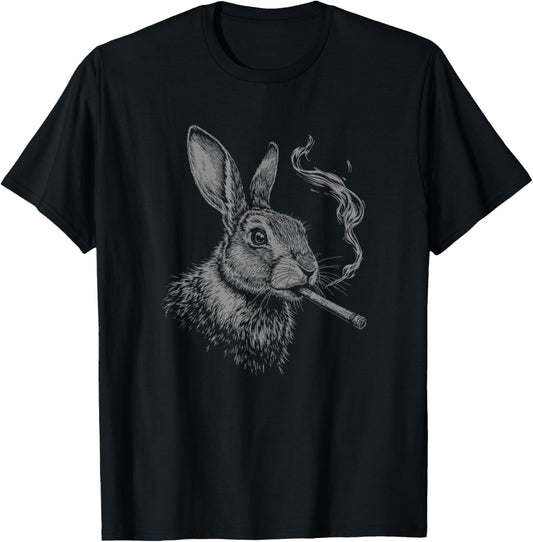 Bunny Smoking a Cigarette, Vintage Rabbit Animal Art Graphic T-Shirt