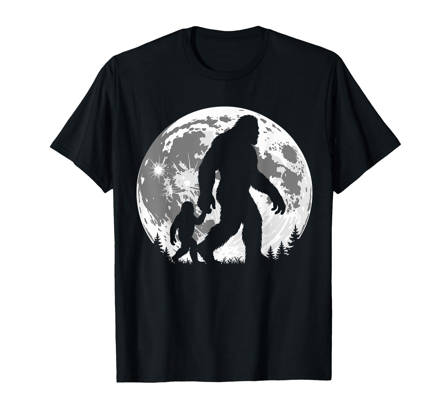 Bigfoot Dad Fathers Day Sasquatch Father Son Matching Moon T-Shirt