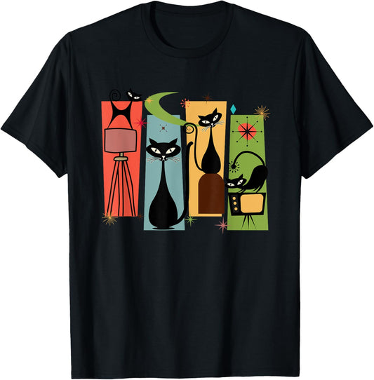 Mid Century Cat Retro Atomic Age Space Modern Midcentury 50s T-Shirt