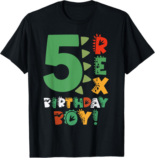 5 Rex Birthday Boy Dinosaur Party Outfit Youth Kids T-Shirt