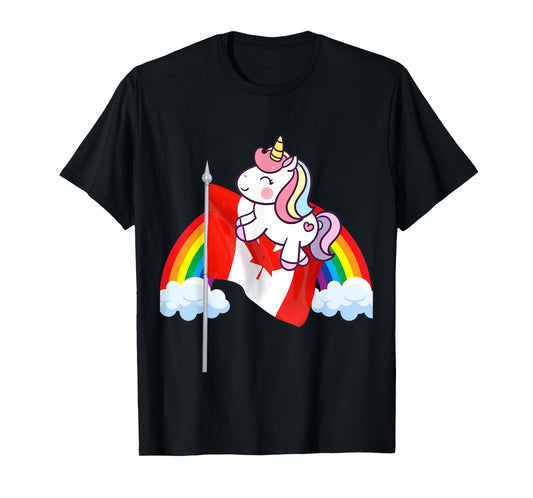 Unicorn Riding Canada Flag Boys Girls Women Kids Canadian T-Shirt