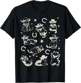 Retro 90s Cowboy Cats Horseshoe Kittens Western Cowgirl T-Shirt