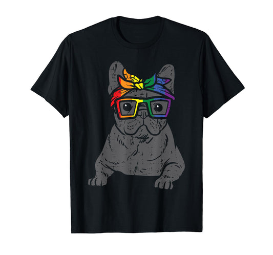 French Bulldog Frenchie Dog LGBTQ Rainbow Flag Gay Pride Men Women T-Shirt