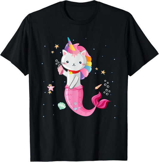 Cat Mermaid Unicorn Girl Kids T-Shirt