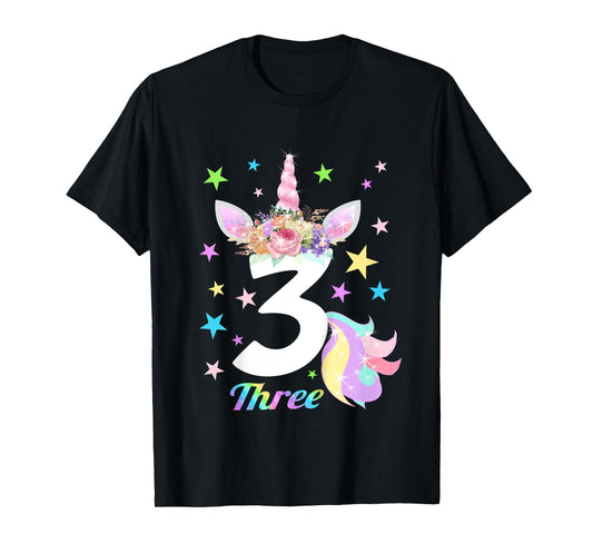 Number 3 (Three) 3 Year Old Unicorn 3rd Birthday Shirt T-Shirt