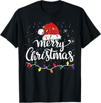 Merry Christmas Lights Red Santa Hat Xmas Family Men Women T-Shirt