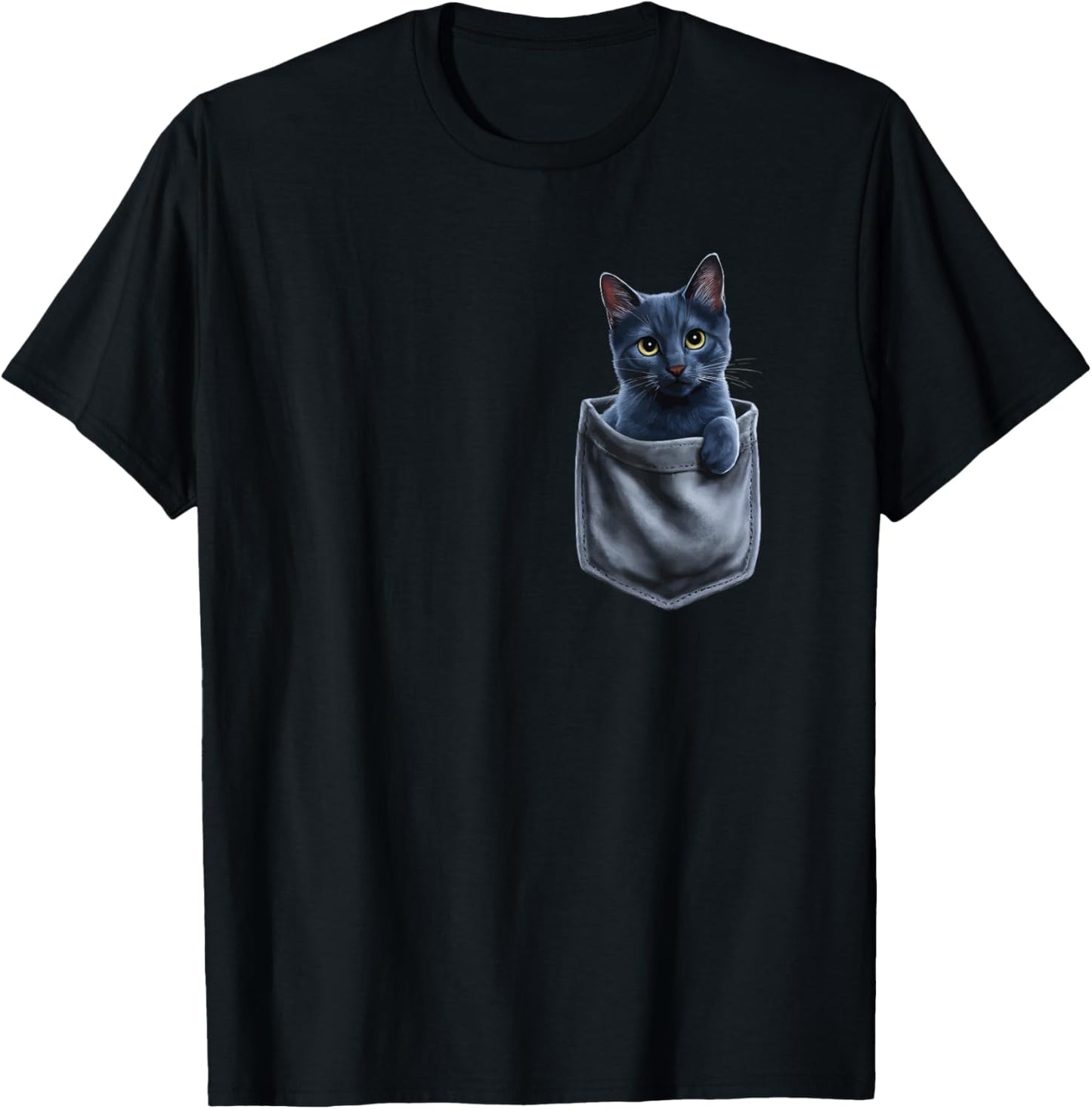 Russian Blue Cat In Pocket T-Shirt