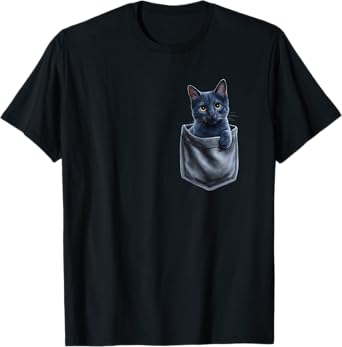 Russian Blue Cat In Pocket Men Women Kids T-Shirt