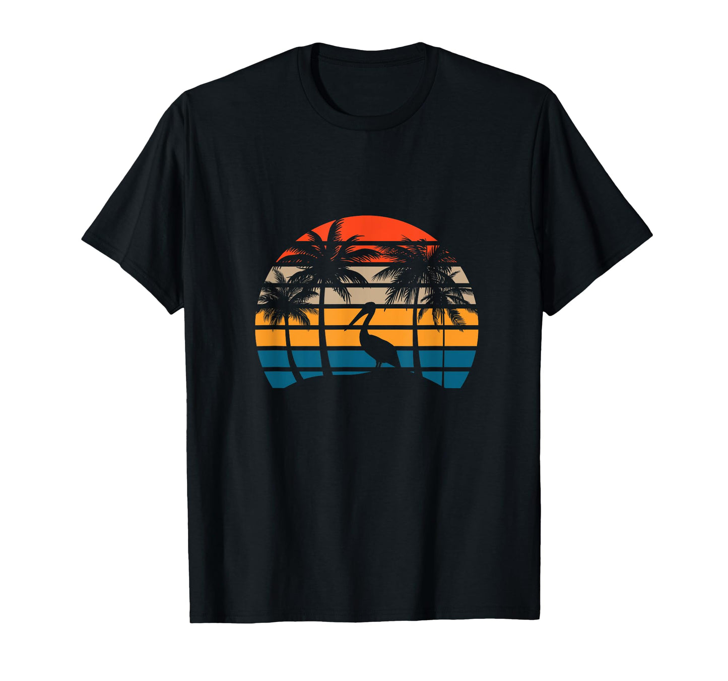 Retro Sunset Pelican Vintage Beach Bird with Palm Trees Men Women T-Shirt