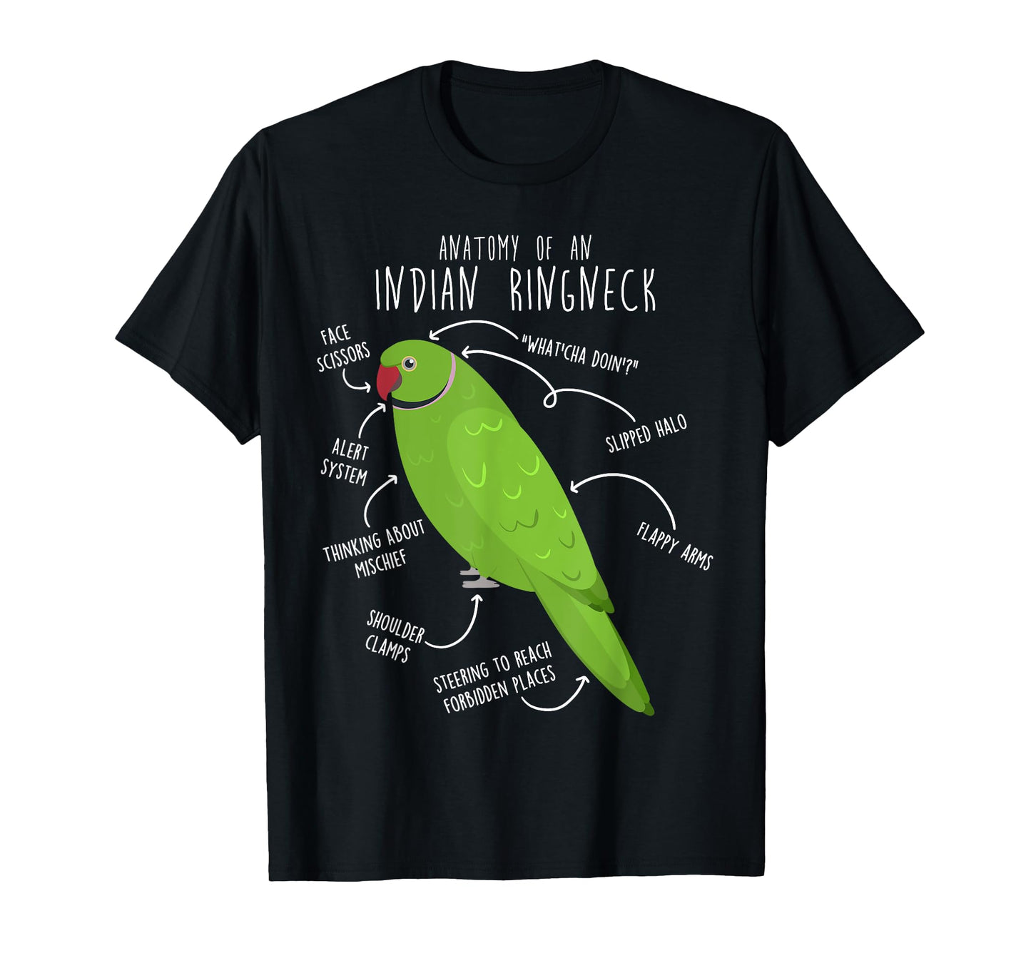 Indian Ringneck Parrot Anatomy Funny Cute Pet Green Bird Mom T-Shirt