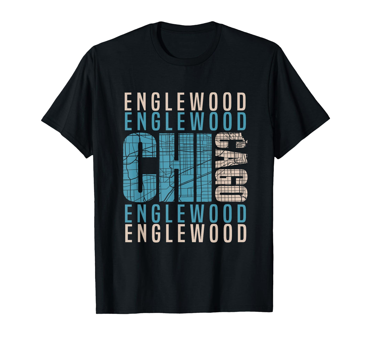 Chicago Englewood Chi-Town Neighborhood Map T-Shirt