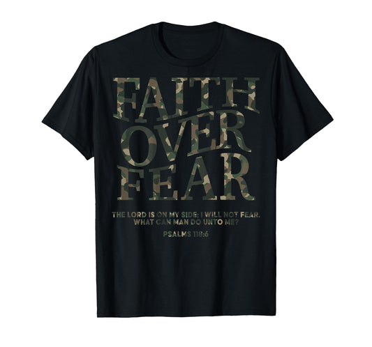 Christian Faith Over Fear Camo Jesus Youth God Son Brother T-Shirt